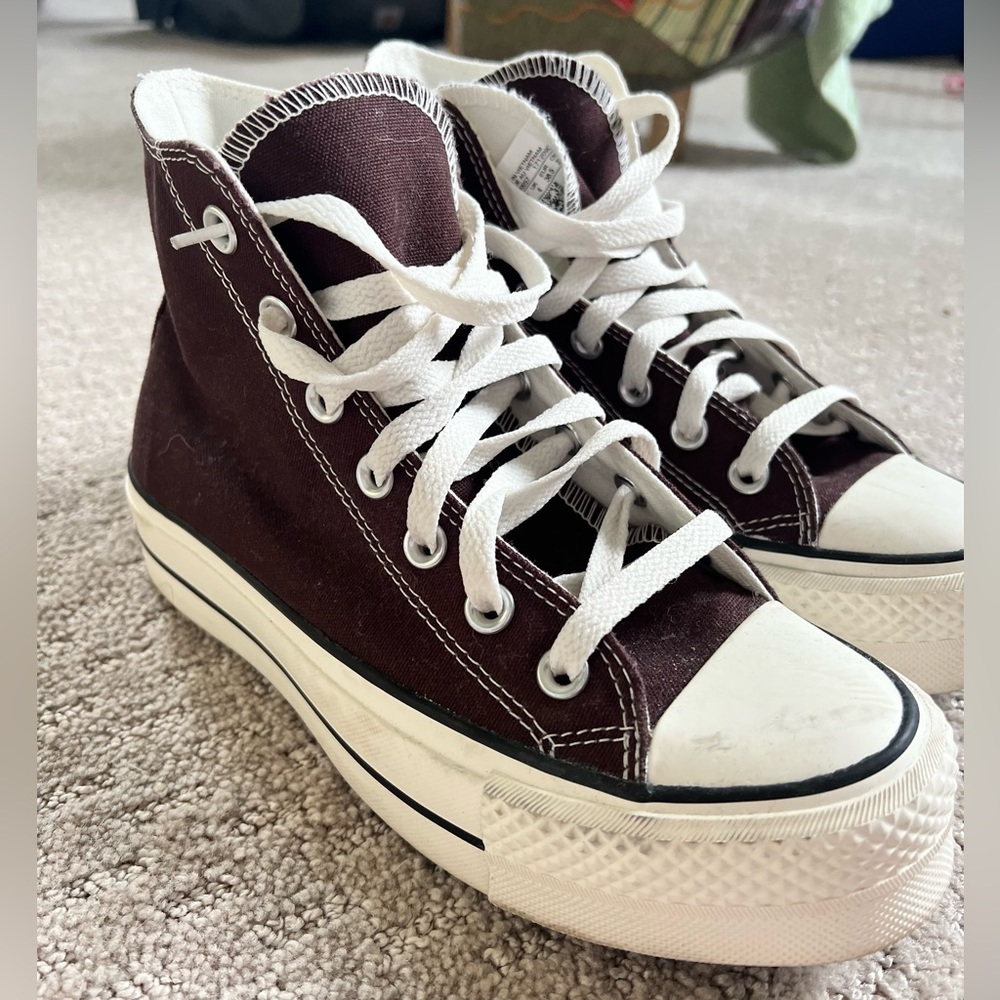 Worn once- Size 6 Dark Brown Platform Converse